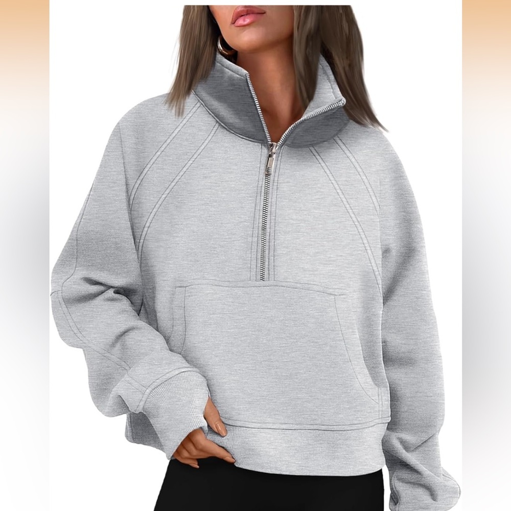 Women's Gray Cropped Half-Zip Sweatshirt